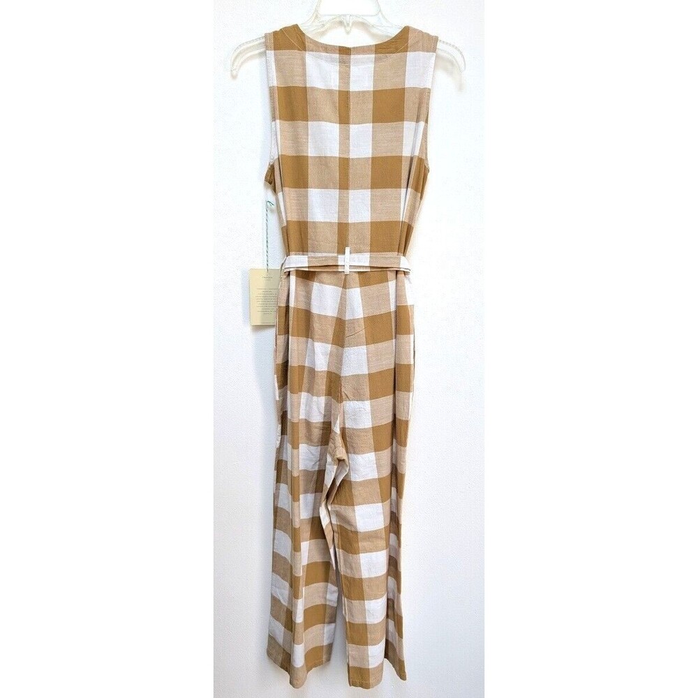 Anthropologie Trovata Birds of Paradise Jumpsuit Sz S Plaid Sleeveless V Neck - Picture 4 of 9